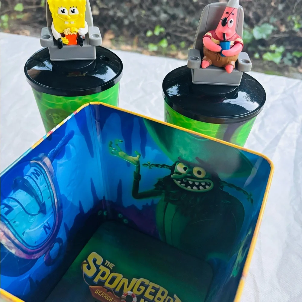 SpongeBob Movie Exclusive Popcorn Bucket + 2 Hieroglyphic Cups 
-NEW Collectible - Picture 4 of 6